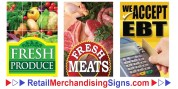 Grocery and Supermarket Store Signs Milk, Meat, EBT, Produce, and Ice