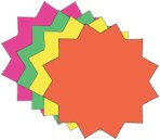 Fluorescent Sign Cards 4 Sizes Star Burst 21/4in, 3in, 4in and 51/2in