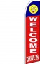 Feather Banner Flag 11.5' Welcome Drive In red blue