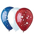 red, white & blue Balloons (with stars) 12in Latex Helium Quality  