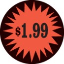 Fluorescent Labels $1.99 1 1/2in Red Orange 500 per roll