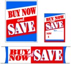 Retail Promotional Sign Mini Small and Large Kits 4 piece Buy Now and Save