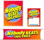 Retail Promotional Sign Mini Small and Large Kits 4 piece Nobody Beats This Price