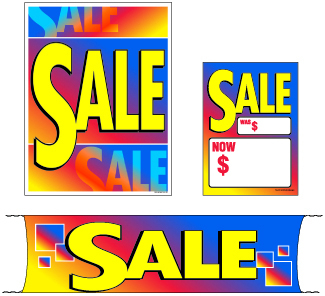 Retail Promotional Sign Mini Small and Large Kits 4 piece Sale multi color