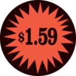 Fluorescent Labels $1.59 1 1/2in Red Orange 500 per roll